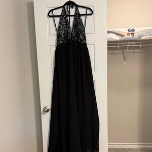She and Sky Black Sequin Maxi Dress